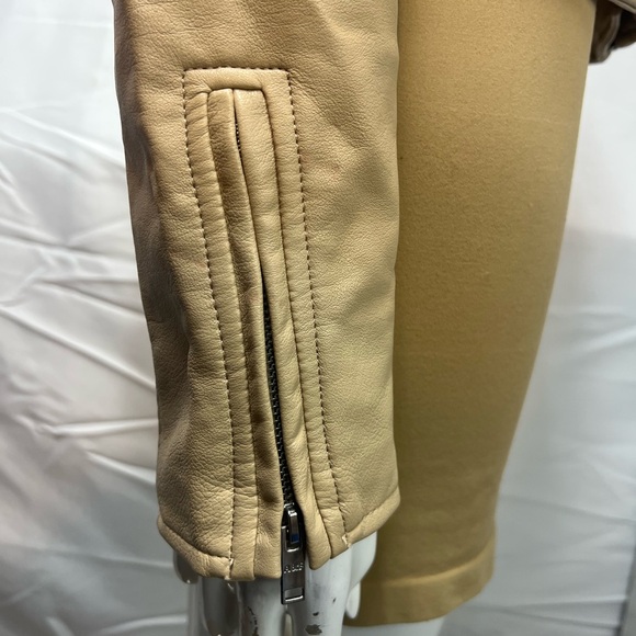 Abercrombie & Fitch Women's L Beige Zip Up Motorcycle Vegan Leather Moto Jacket - Picture 3 of 5